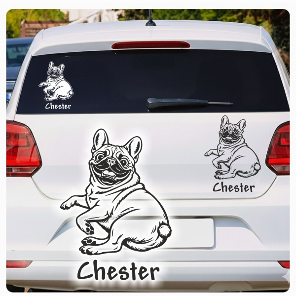 Französische Bulldogge lustig Name Autoaufkleber Auto Aufkleber Sticker Hund Pfoten A4306
